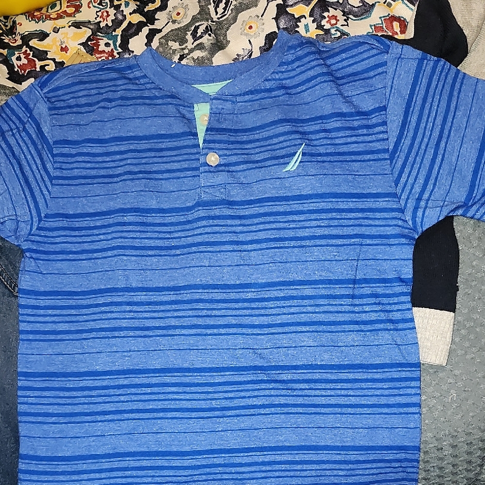 Nautica Blue Striped Henley Shirt